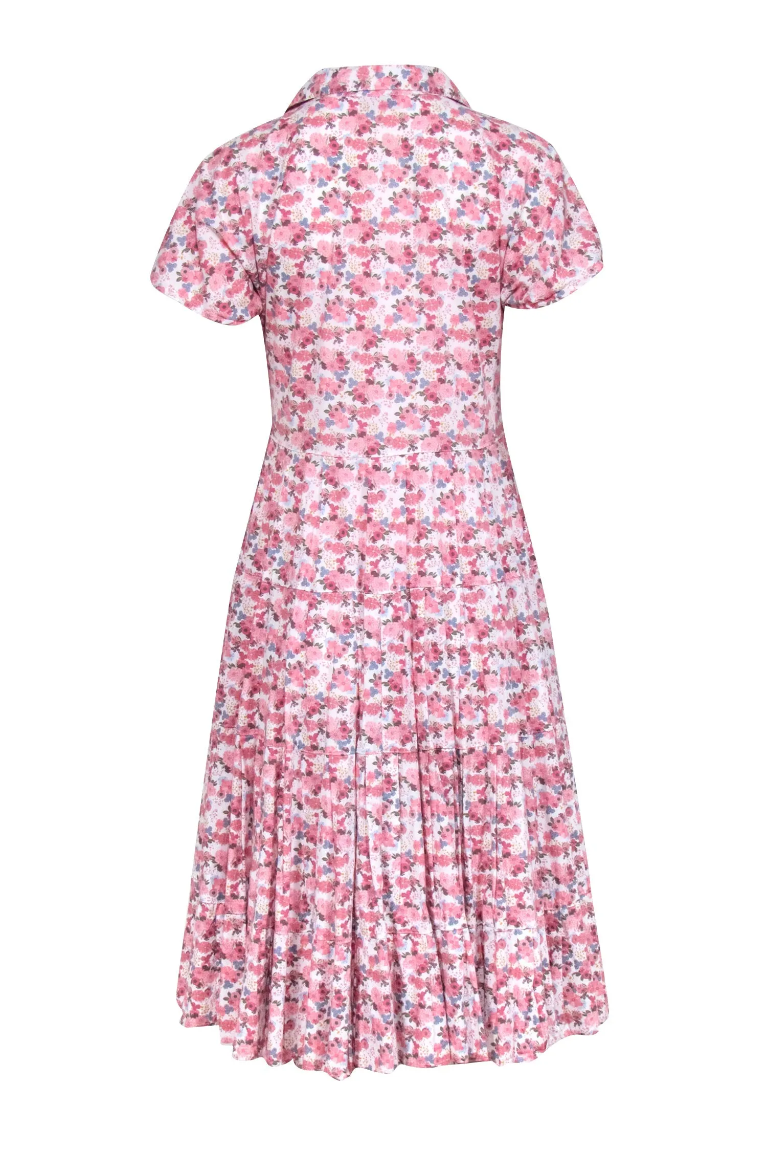 Anna Maria Paletti - Ivory w/ Pink Floral Print Pleated Midi Dress Sz M