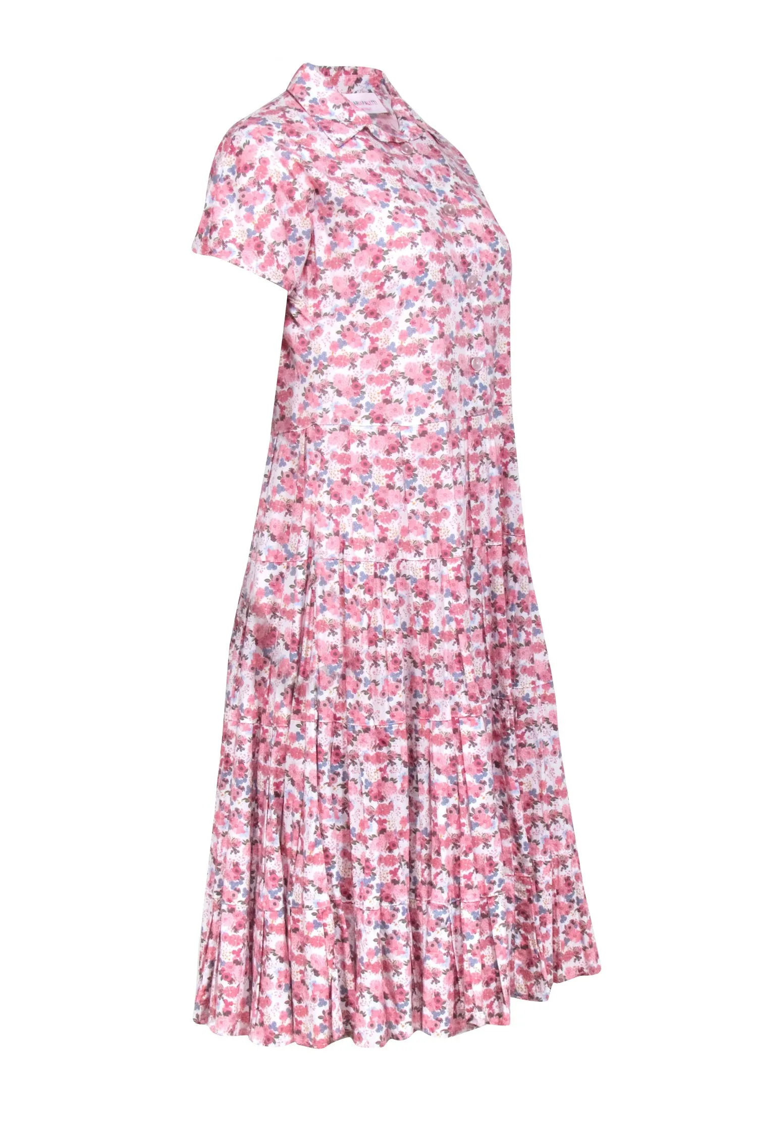 Anna Maria Paletti - Ivory w/ Pink Floral Print Pleated Midi Dress Sz M