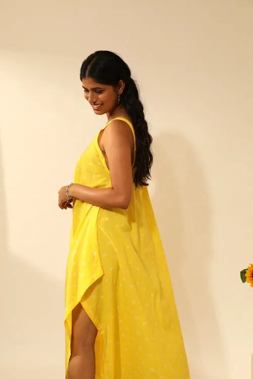 Bandhani Strappy Long Dress In Electric Yellow