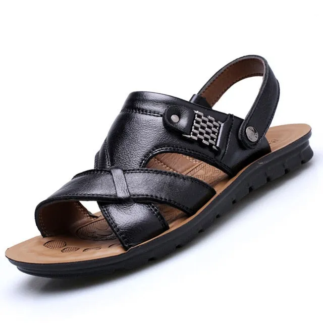 Big Size 48 Men Genuine Leather Sandals Summer Classic Men Shoes Slippers Soft Sandals Men Roman Comfortable Walking Footwear