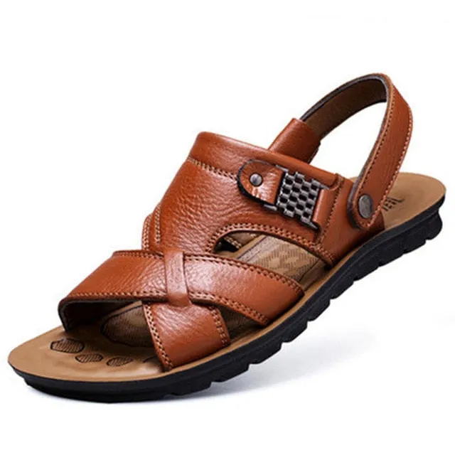 Big Size 48 Men Genuine Leather Sandals Summer Classic Men Shoes Slippers Soft Sandals Men Roman Comfortable Walking Footwear