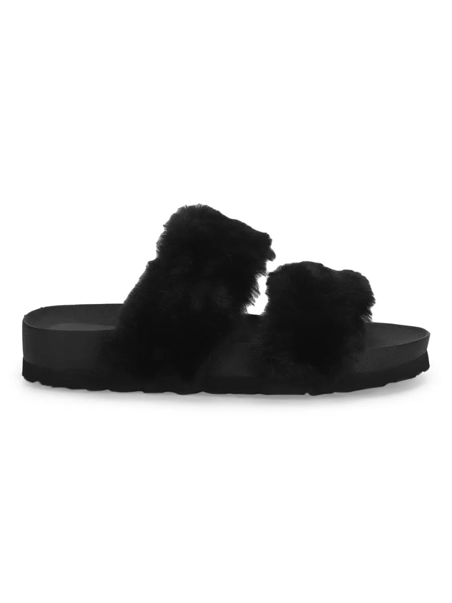 Black Furry Slip Ons