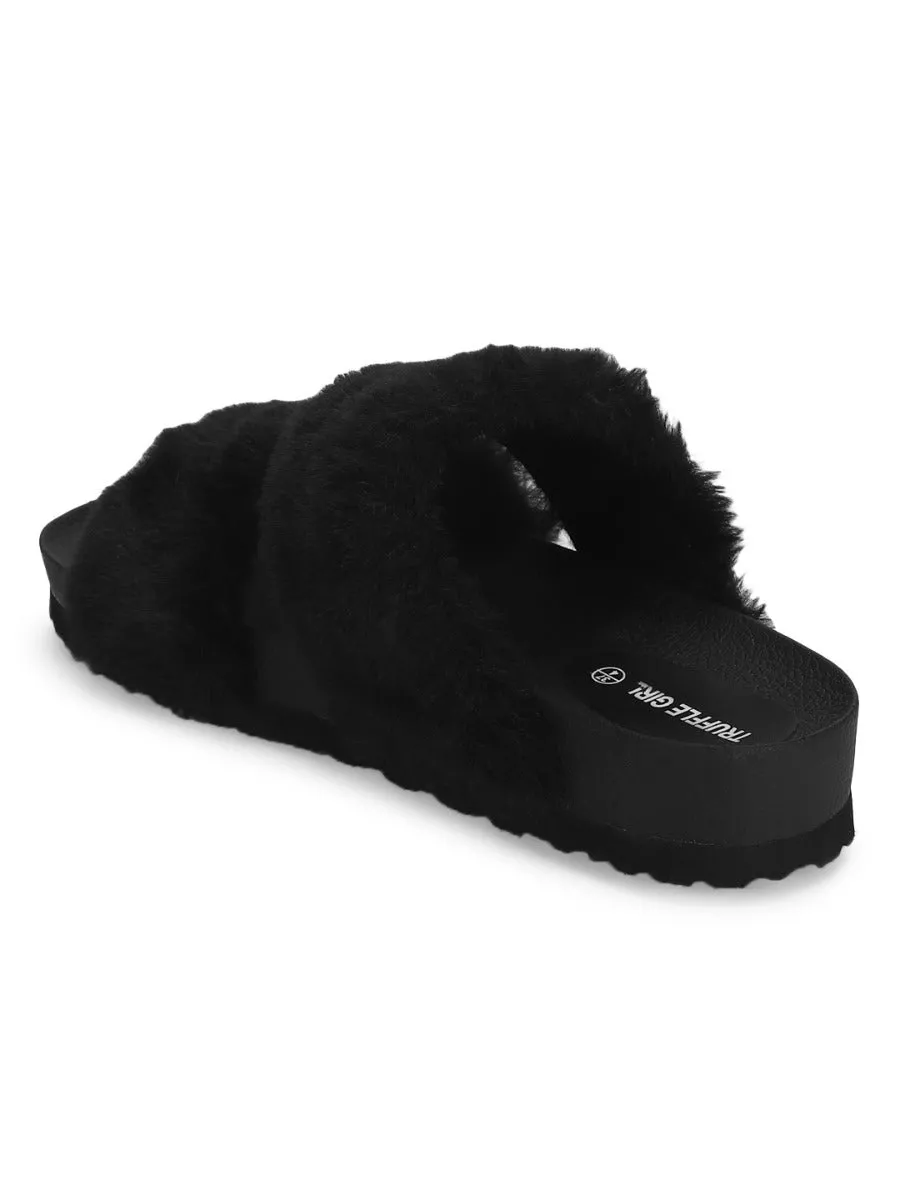 Black Furry Slip Ons