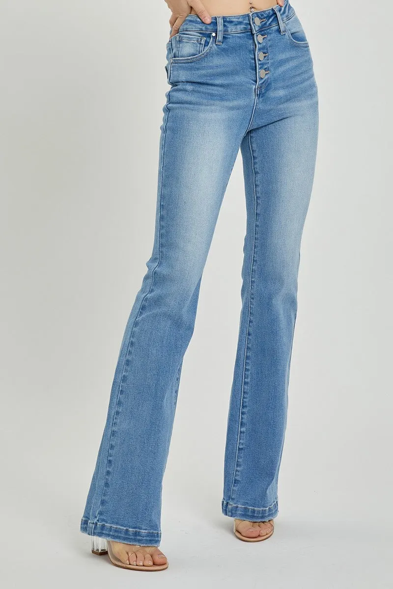 Button Fly Bootcut Jeans High Rise Waist