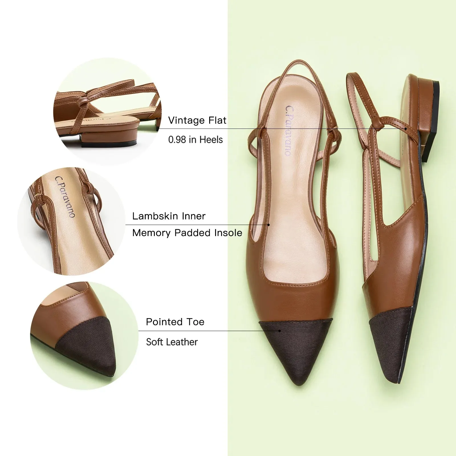 Cap-Toe Slingback Flats (Freya) Brown