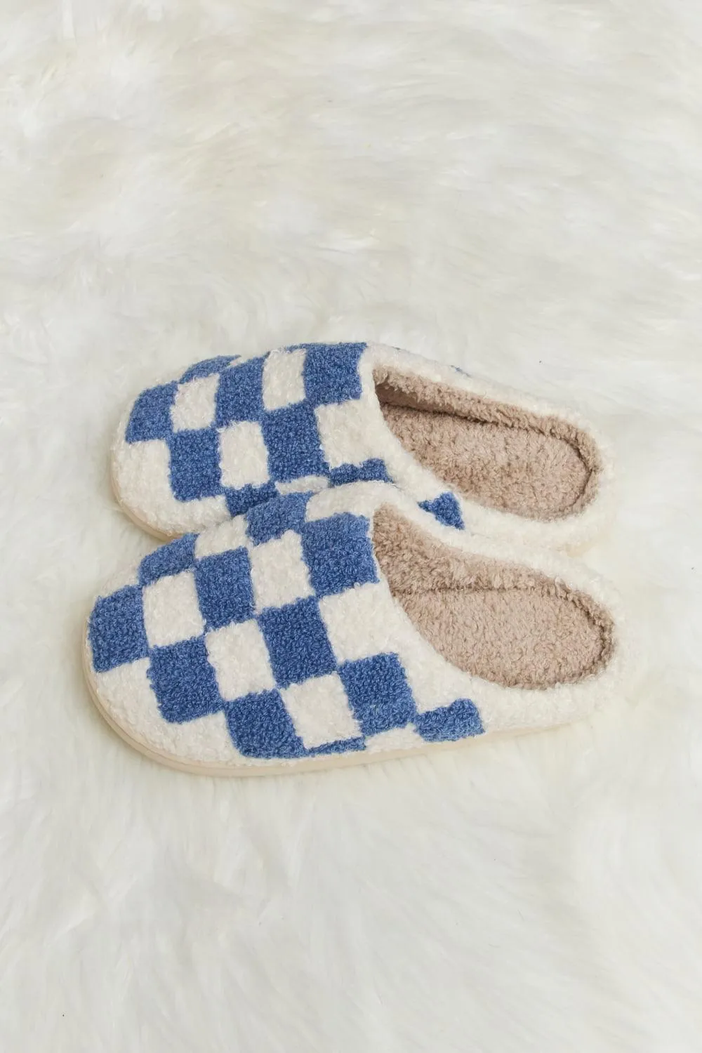 Checkered Print Plush Slide Slippers