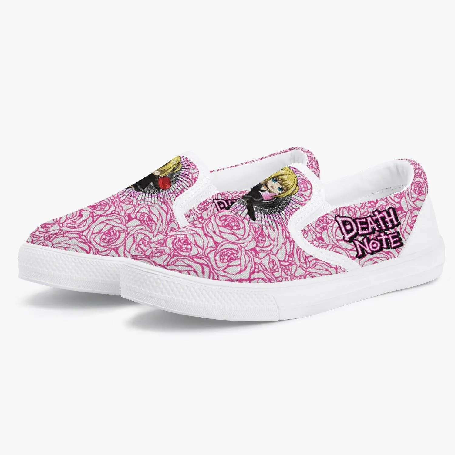 Death Note Misa Pink Roses Kids Slip Ons Anime Shoes