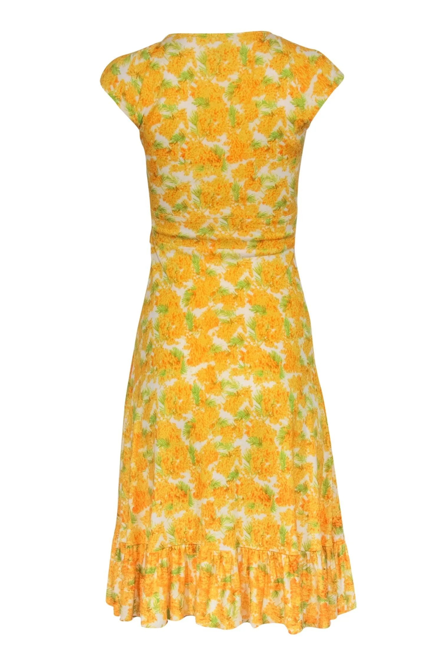 Diane von Furstenberg - Yellow Floral Print Silk Faux Wrap Dress Sz 2