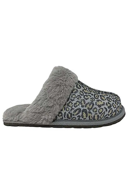 Diggy Grey Leopard Winter Slipper