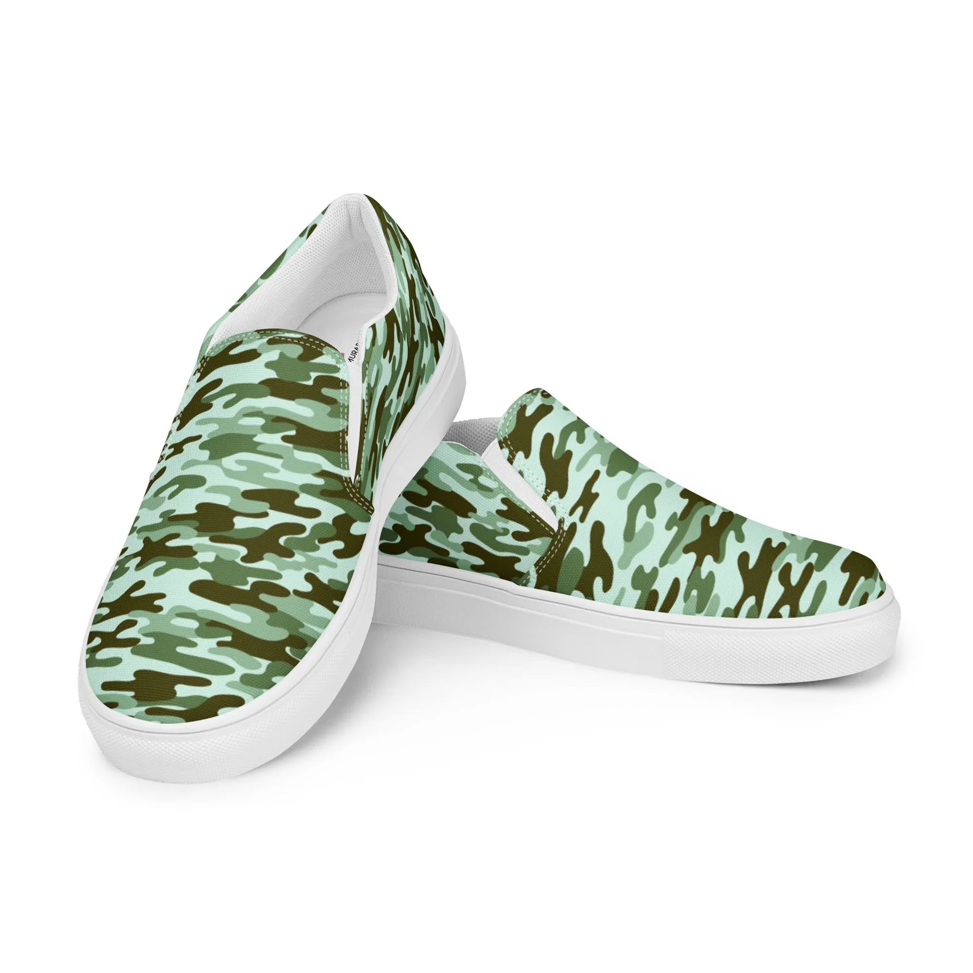 Green Camo Print Women's Shoes, Green Camouflage Army Military Print Women’s Slip-On Canvas Shoes (US Size: 5-12)