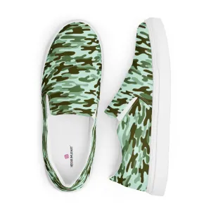 Green Camo Print Women's Shoes, Green Camouflage Army Military Print Women’s Slip-On Canvas Shoes (US Size: 5-12)