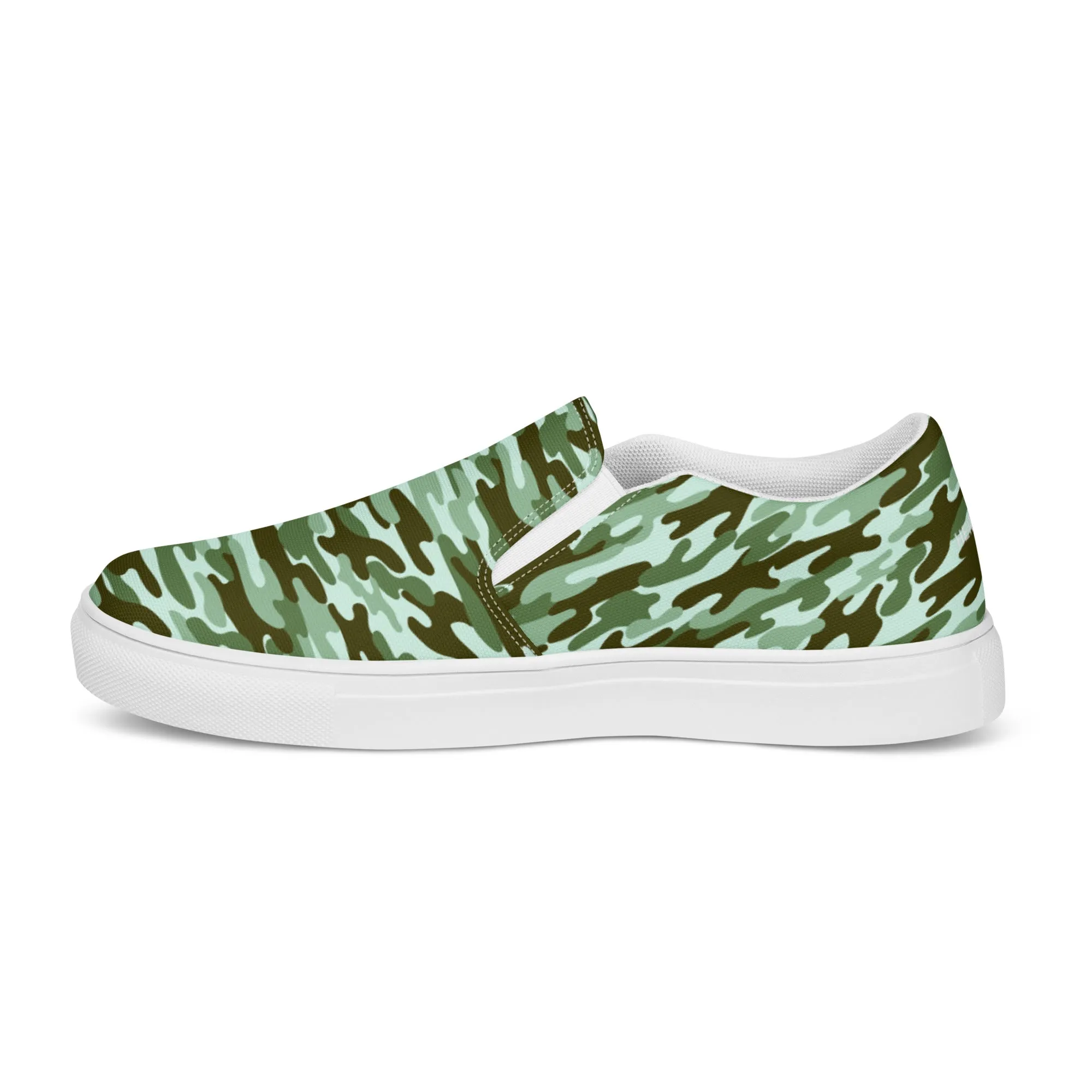 Green Camo Print Women's Shoes, Green Camouflage Army Military Print Women’s Slip-On Canvas Shoes (US Size: 5-12)