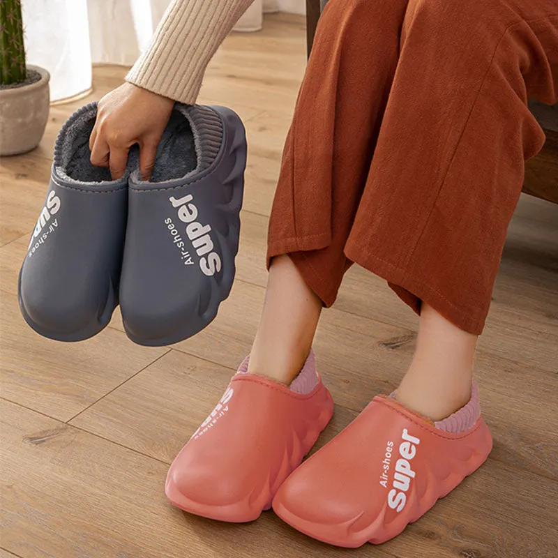 Home Slippers Clogs EVA Waterproof Warm Plush Indoor Shoes Couple Shoes | Brodtica.com