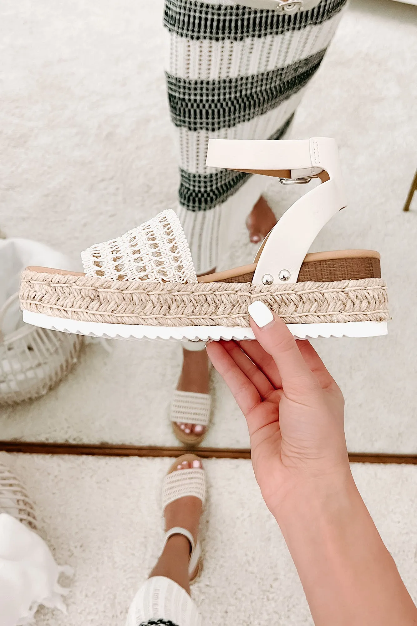 Hoyden Woven Platform/Wedge Sandal (Bone)