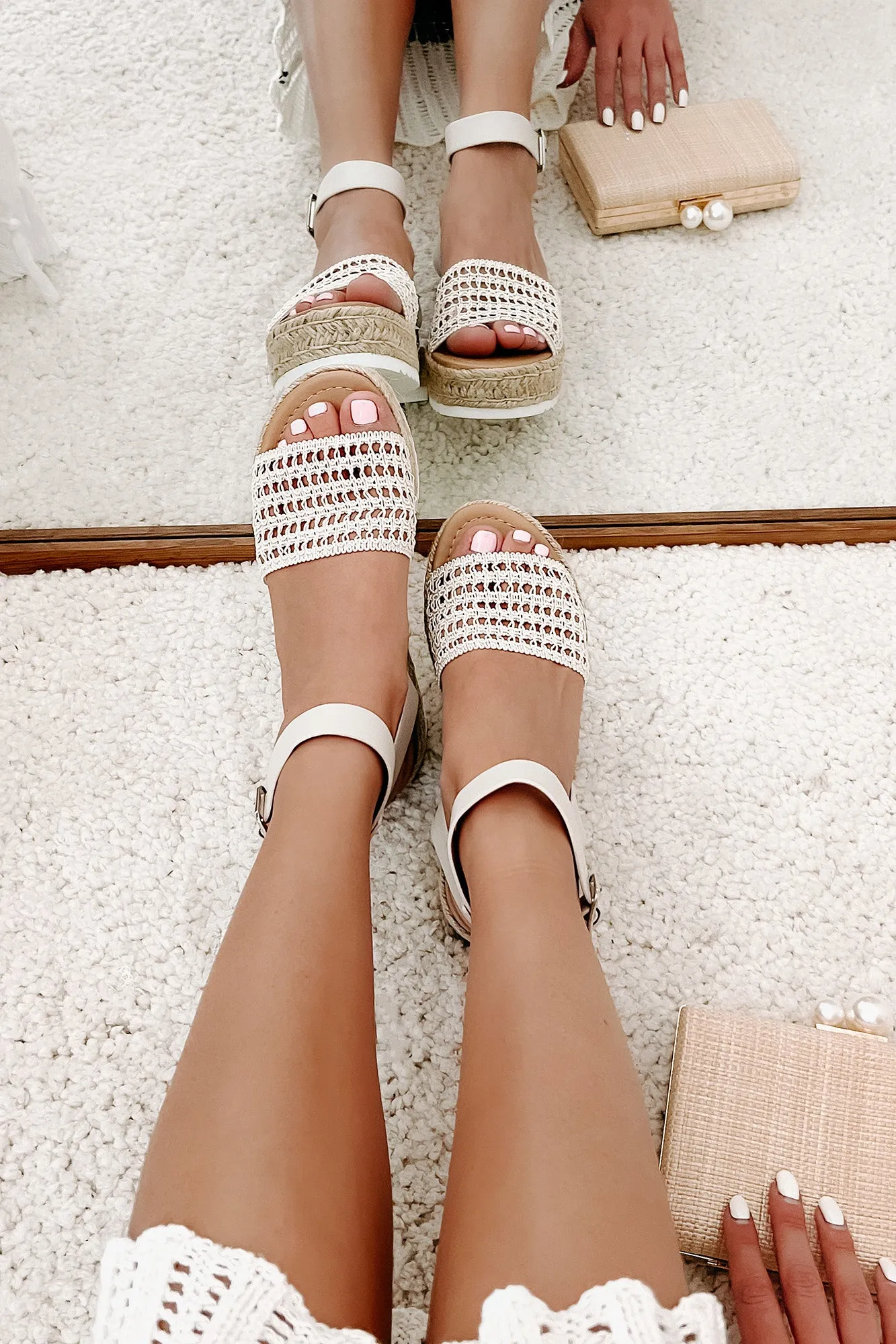 Hoyden Woven Platform/Wedge Sandal (Bone)