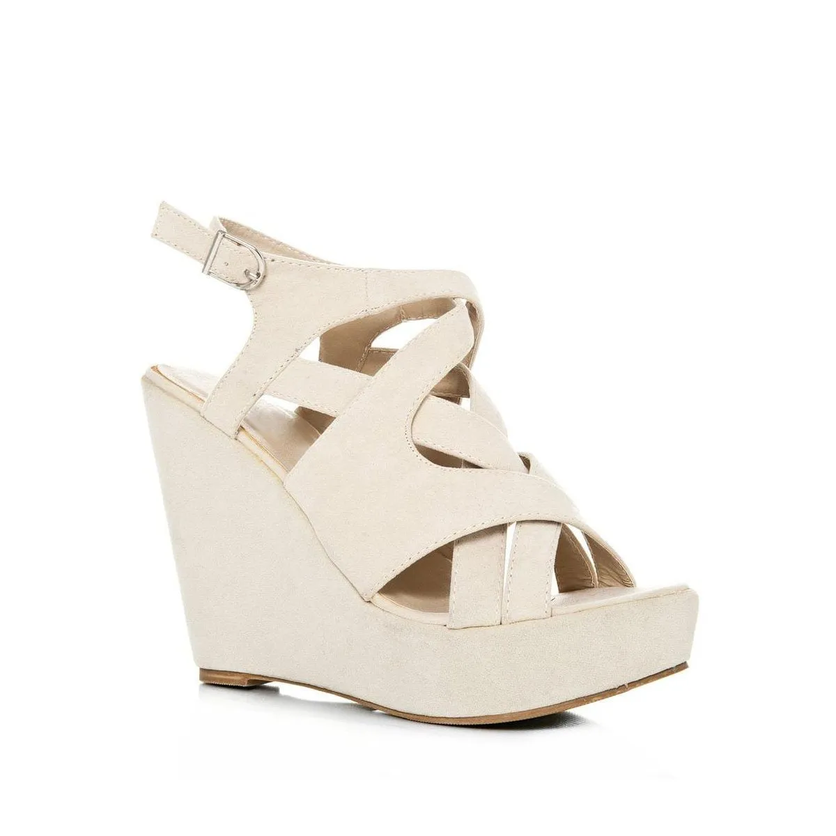 LEEMA Strappy Wedge High Heeled Platform Ankle Strap Sandals