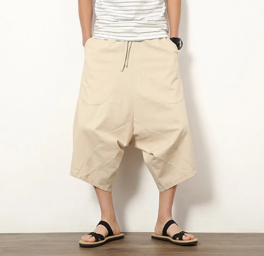 Men's Lantern Pants Loose Cotton Linen Shorts Wide Leg Beach Pants-Arwid Trouser