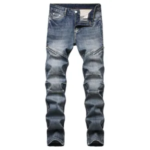 Men's Nostalgic Jeans Zipper Mid Waisted Jeans Straight Pants