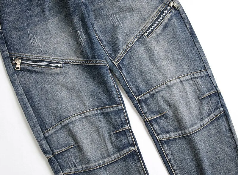 Men's Nostalgic Jeans Zipper Mid Waisted Jeans Straight Pants