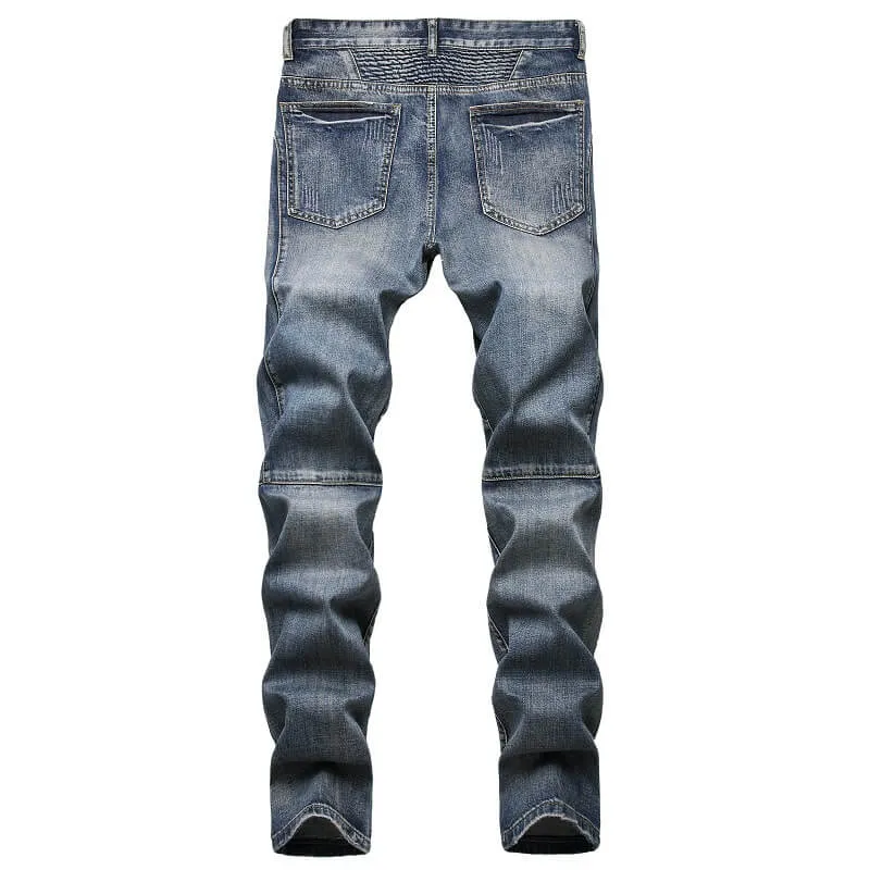 Men's Nostalgic Jeans Zipper Mid Waisted Jeans Straight Pants