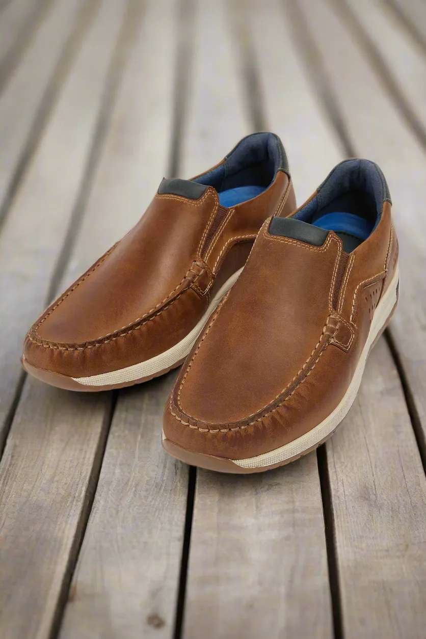 Mens Pod Brown Casual Boat Shoe Slip On Sean Waxy Leather sale