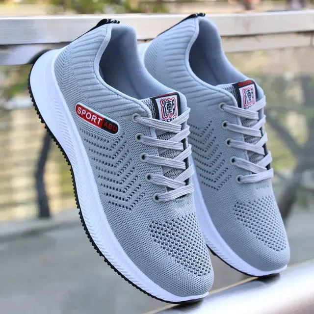 NEW Men Lightweight Breathable Sneakers Flying Woven Casual Shoes Outdoor Running Shoes, Grey, Sz 7