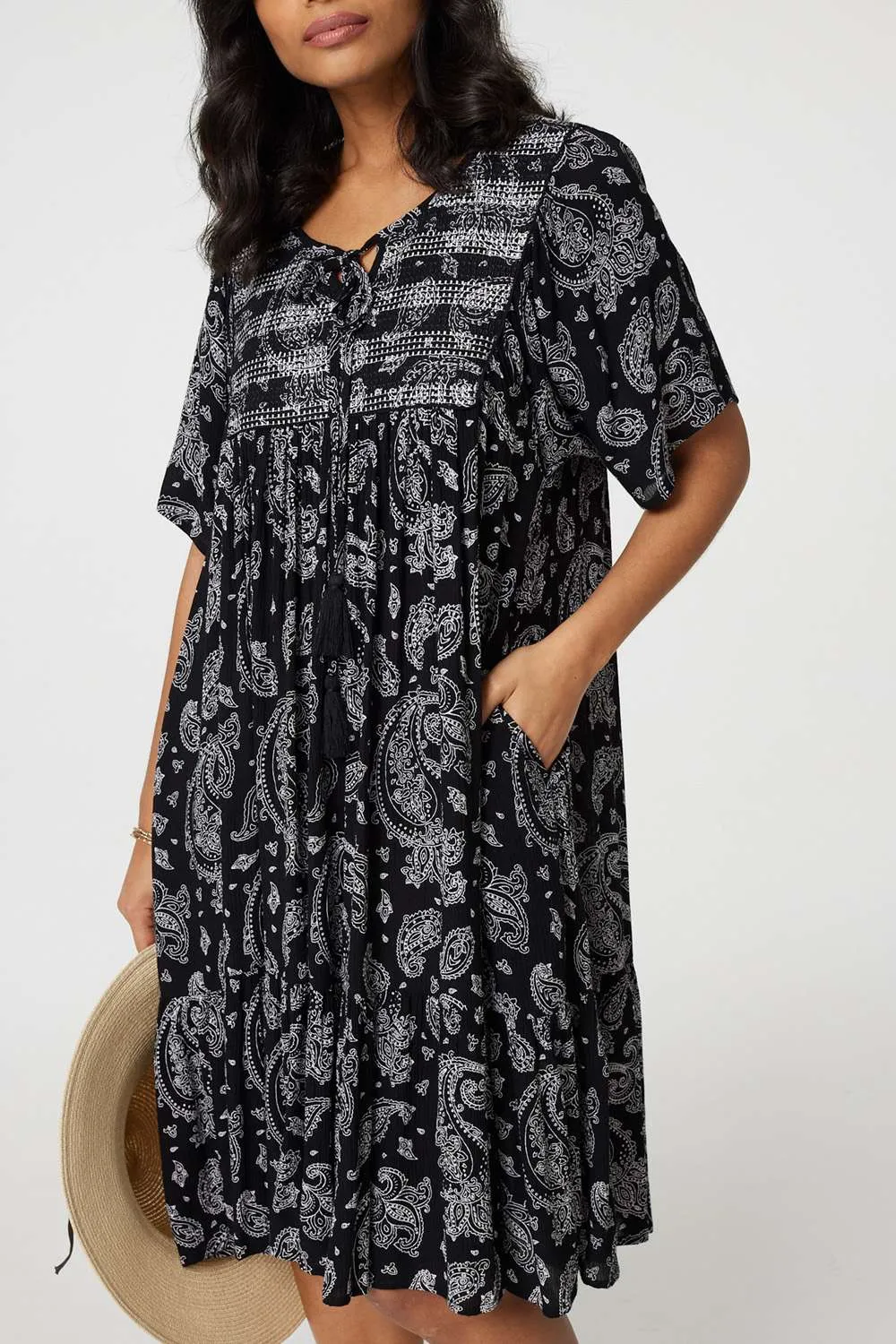 Paisley Print Keyhole Neck Relaxed Dress