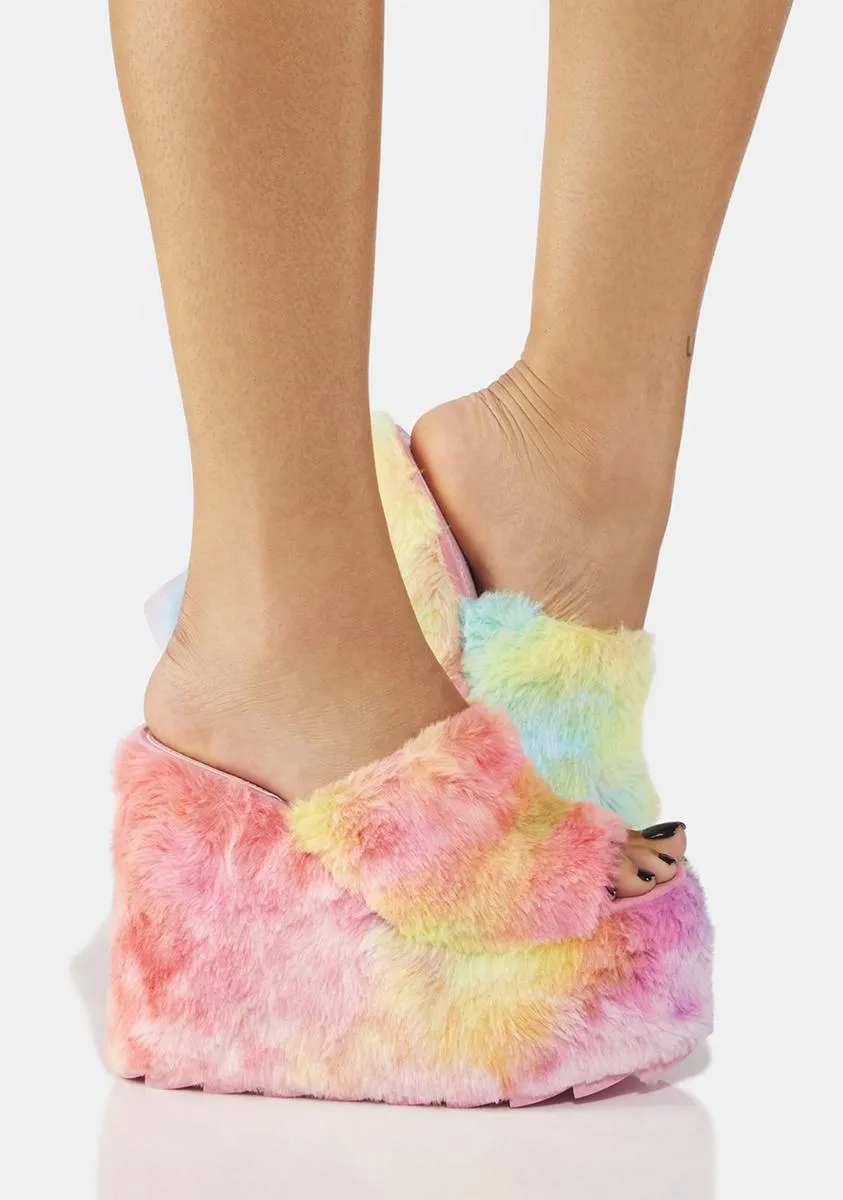 Pastel Gravity Faux Fur Sandals