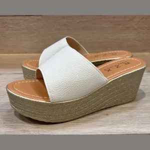 PLATFORM OPEN TOE WEDGE HEEL SANDALS MULES