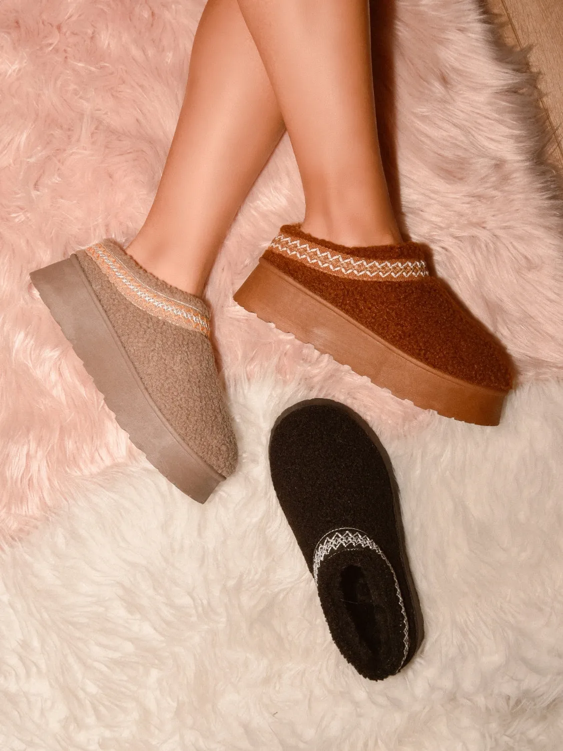 Platform Sherpa Slip Ons (Taupe)