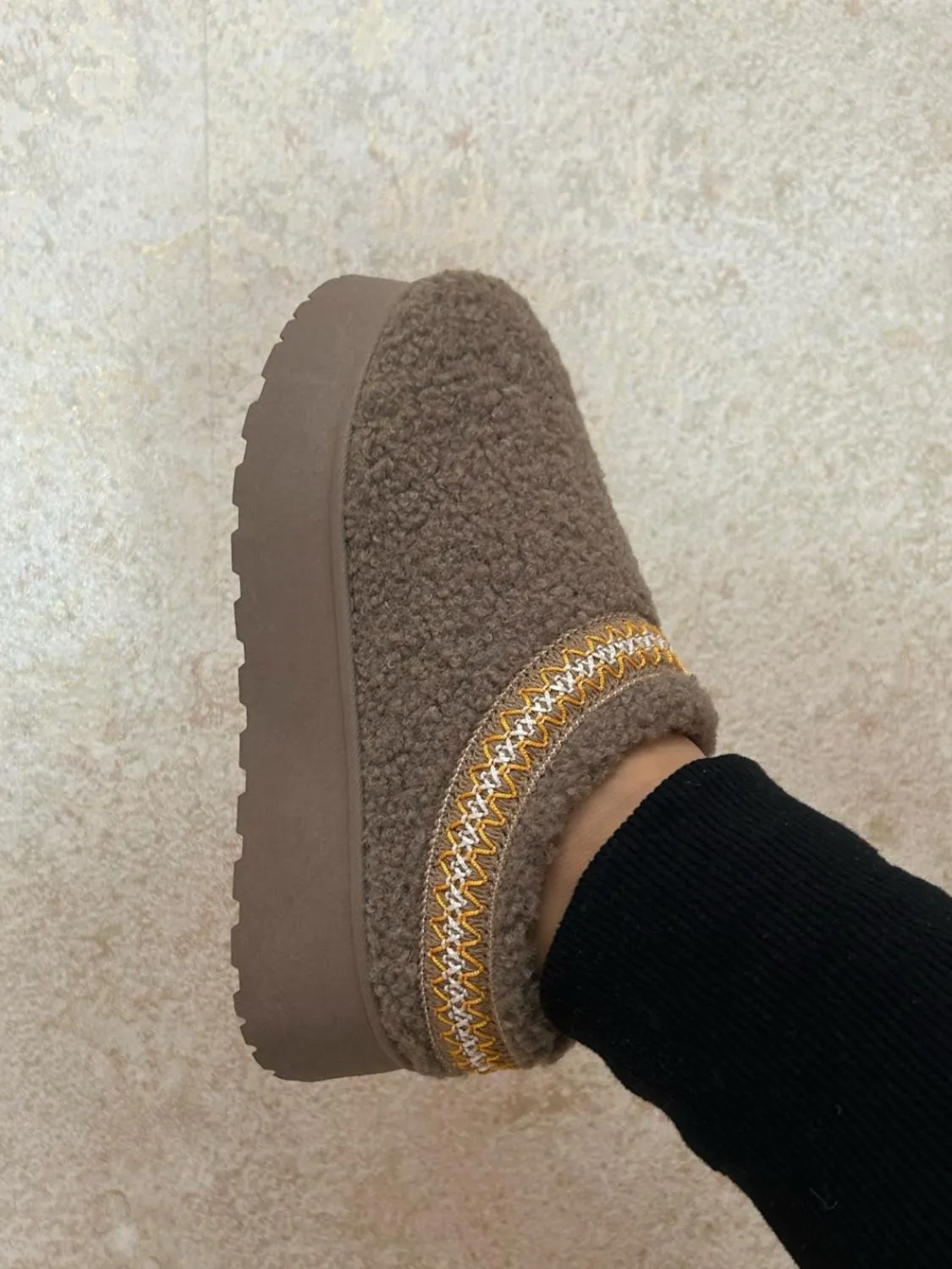 Platform Sherpa Slip Ons (Taupe)