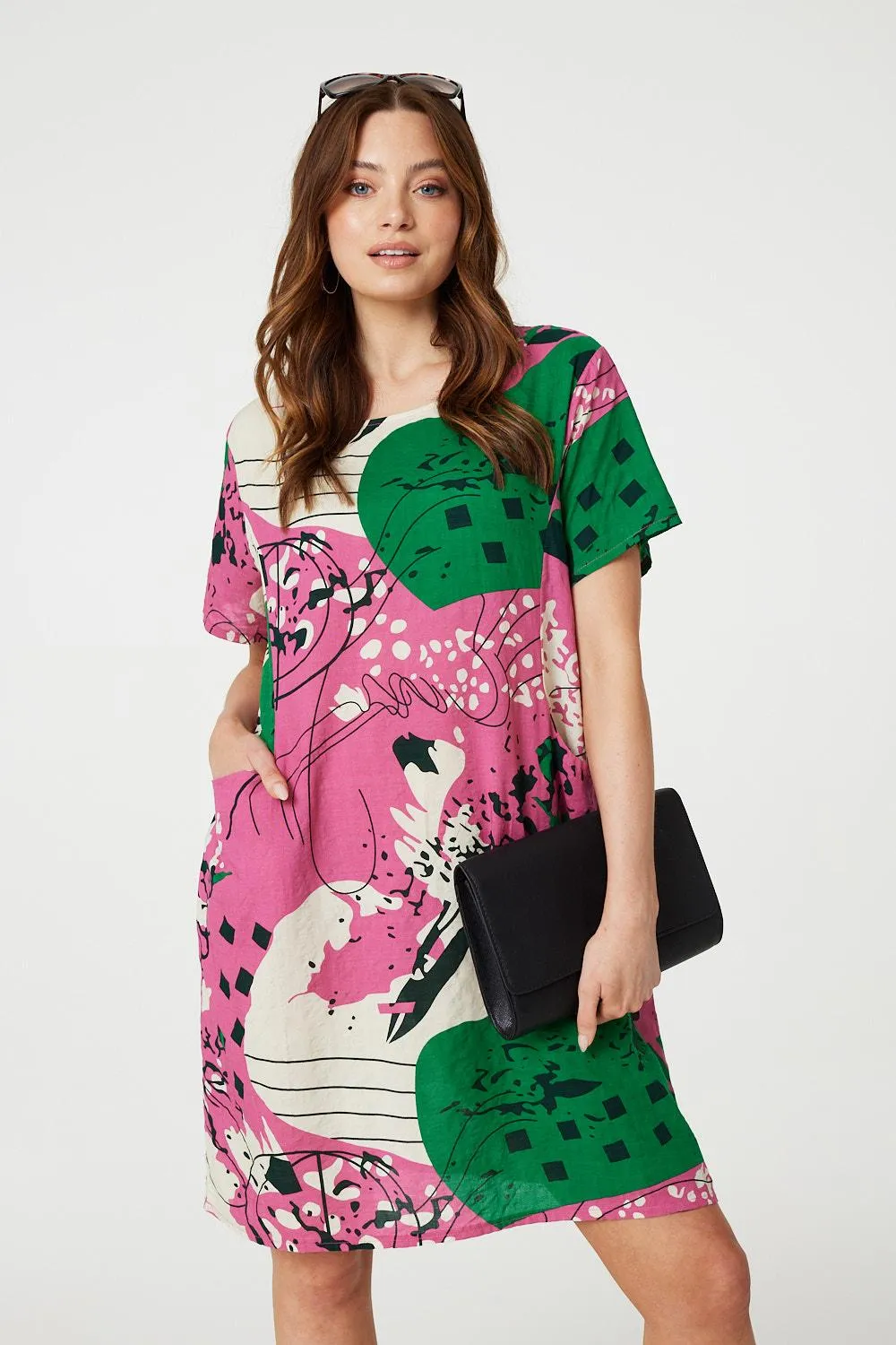 Printed Short Sleeve Relaxed Tunic Dress