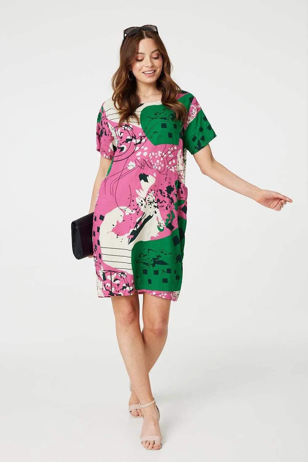 Printed Short Sleeve Relaxed Tunic Dress