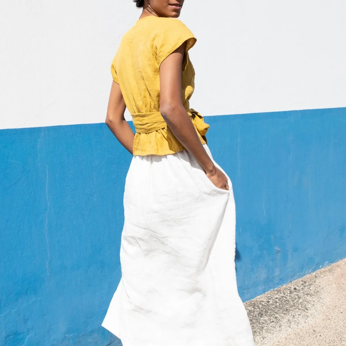 R: SION gathered linen skirt (Size: L; Color: White)