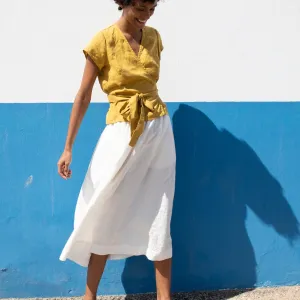 R: SION gathered linen skirt (Size: L; Color: White)