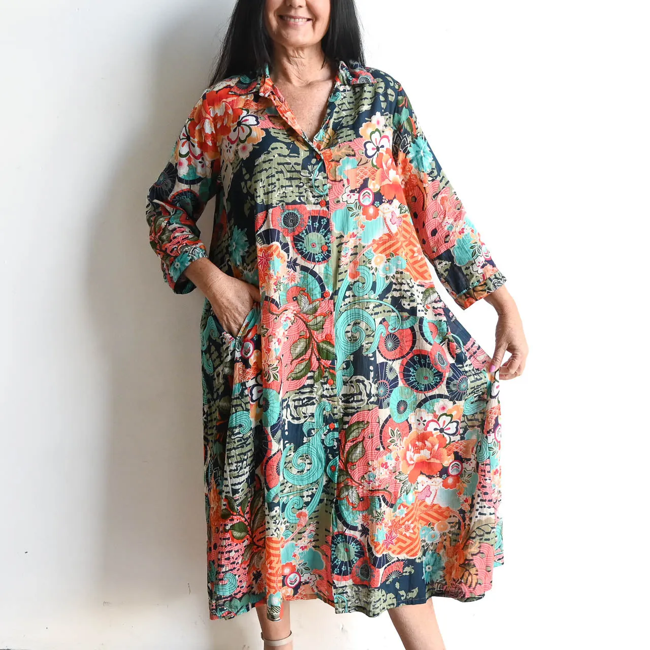 Riverside Shirt Dress by Orientique Australia - Yakushima - 40089