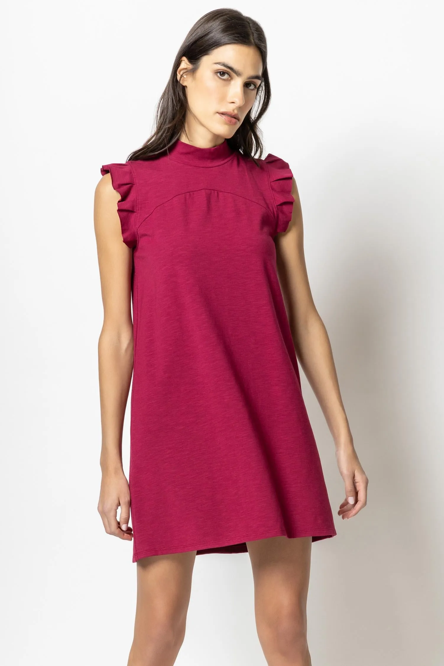 Ruffle Sleeve Mock Neck Dress