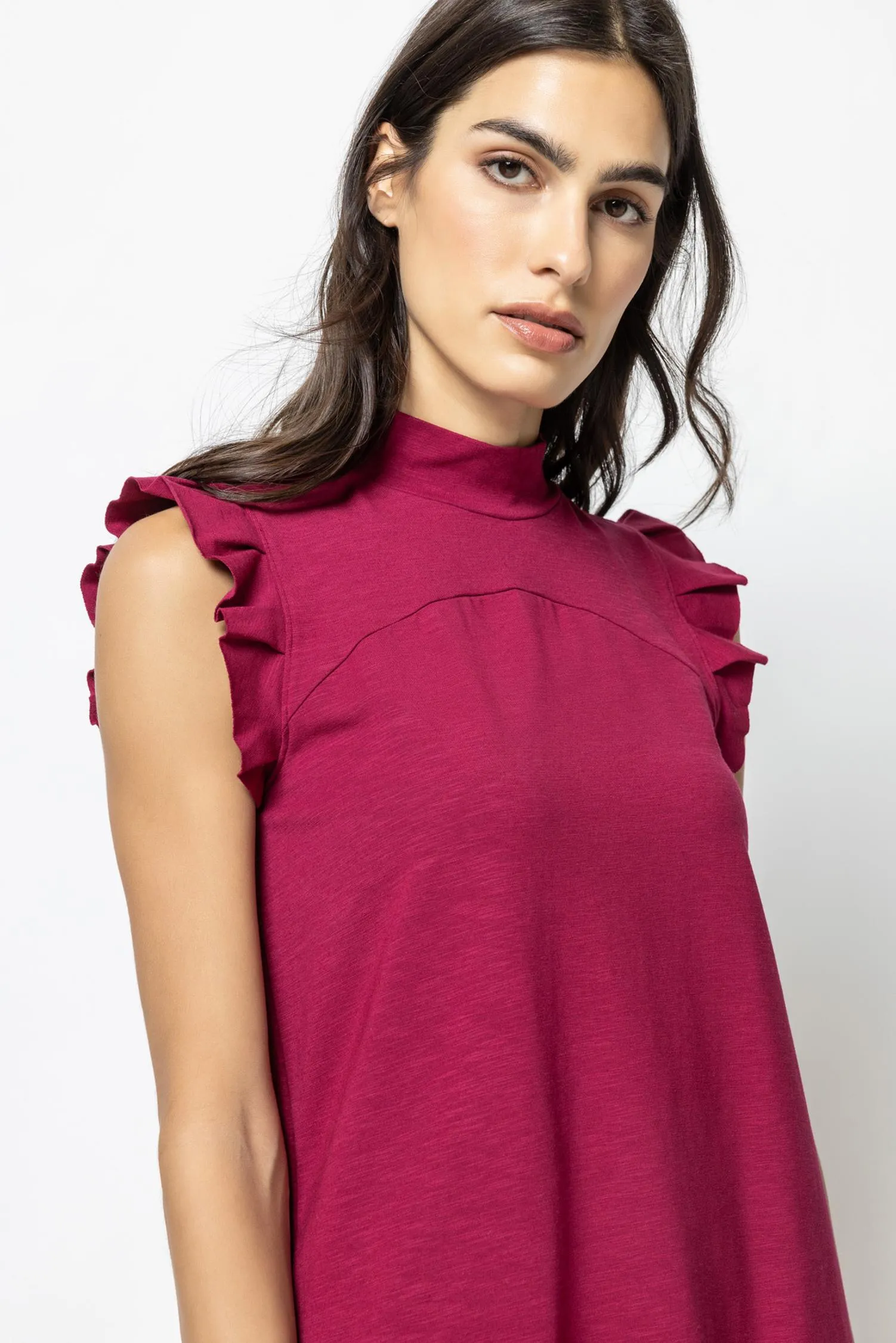 Ruffle Sleeve Mock Neck Dress