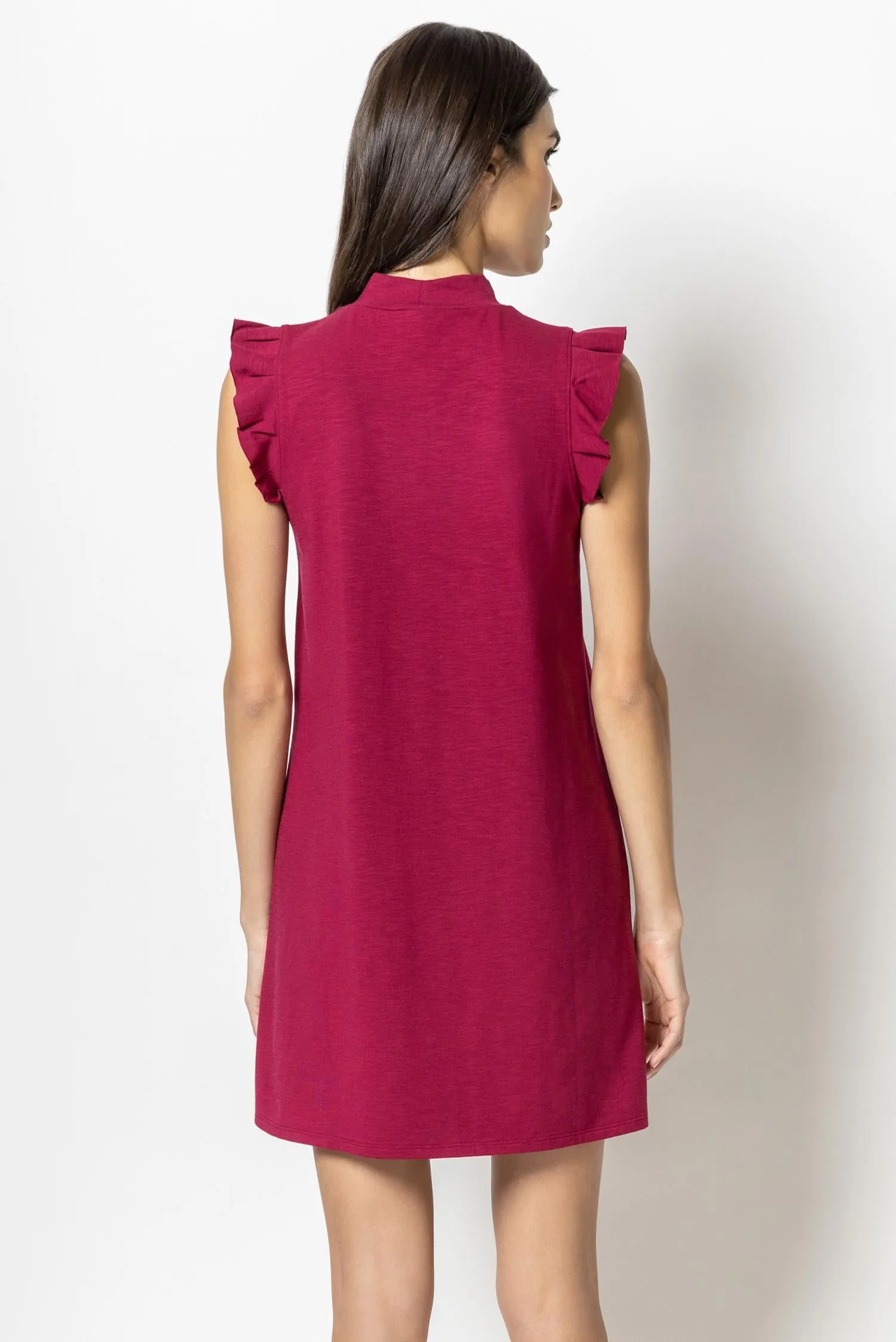 Ruffle Sleeve Mock Neck Dress