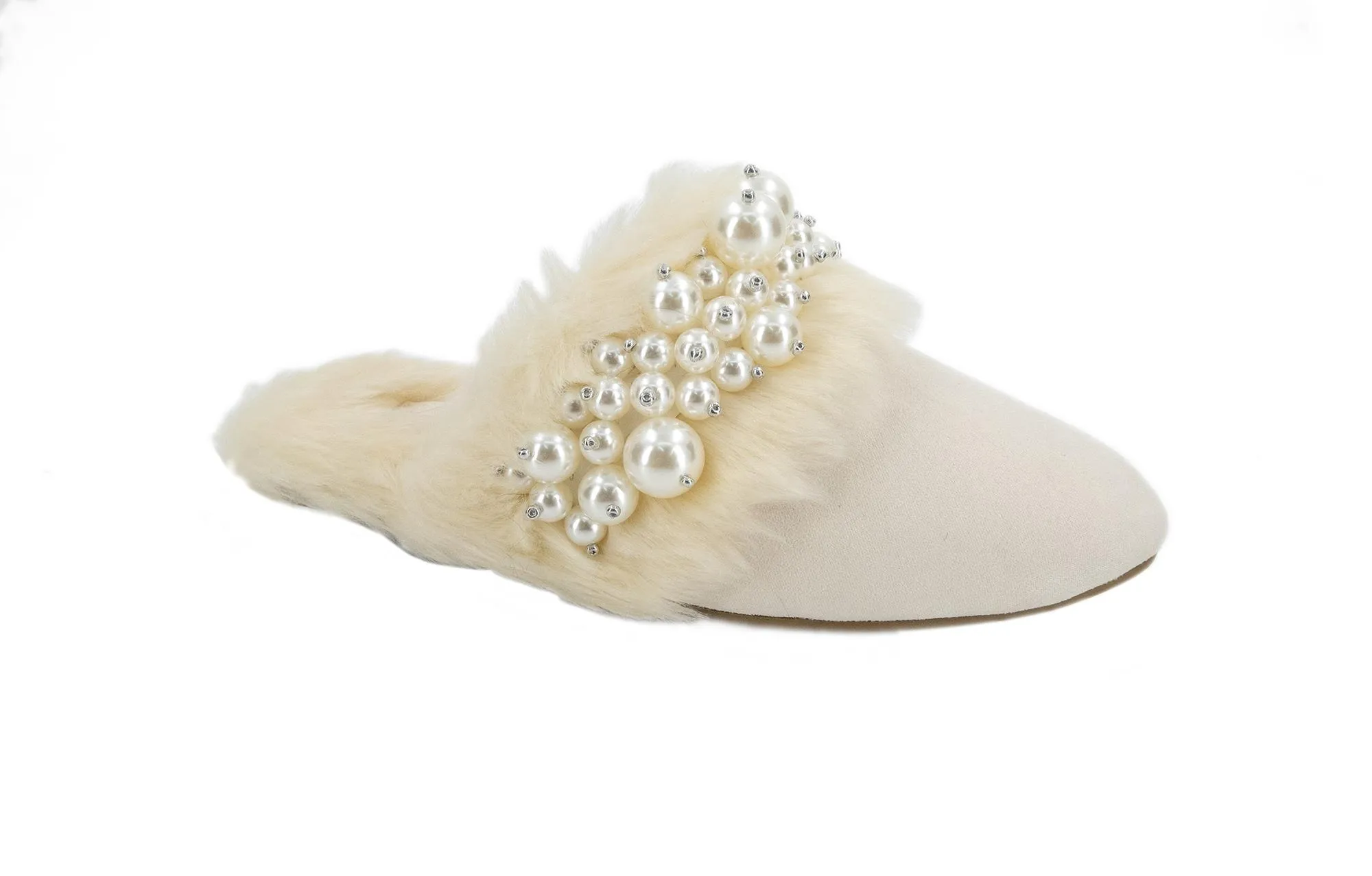 SARITA FAUX FUR SLIPPER SANDAL WITH PEARL DETAILING