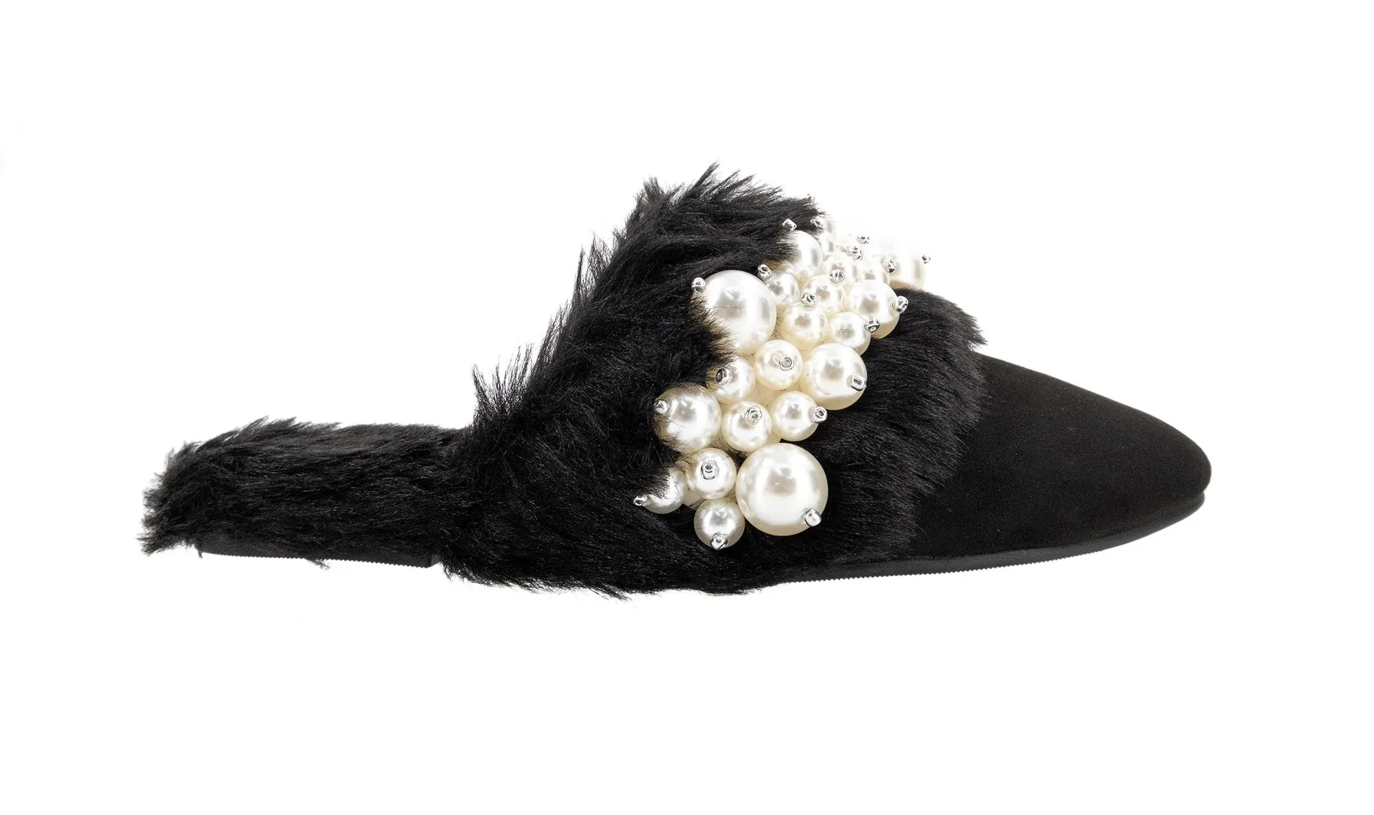 SARITA FAUX FUR SLIPPER SANDAL WITH PEARL DETAILING