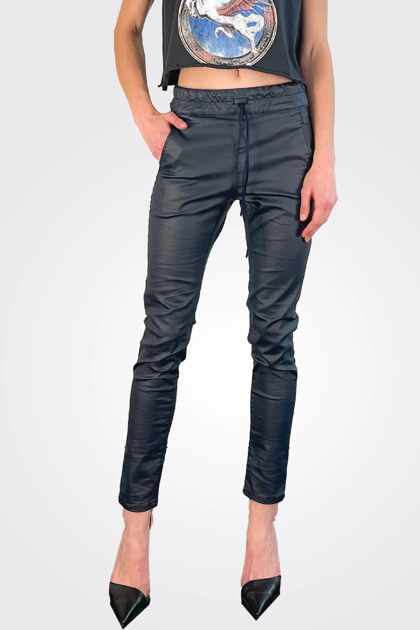 Shely Pants - Navy Vegan Leather