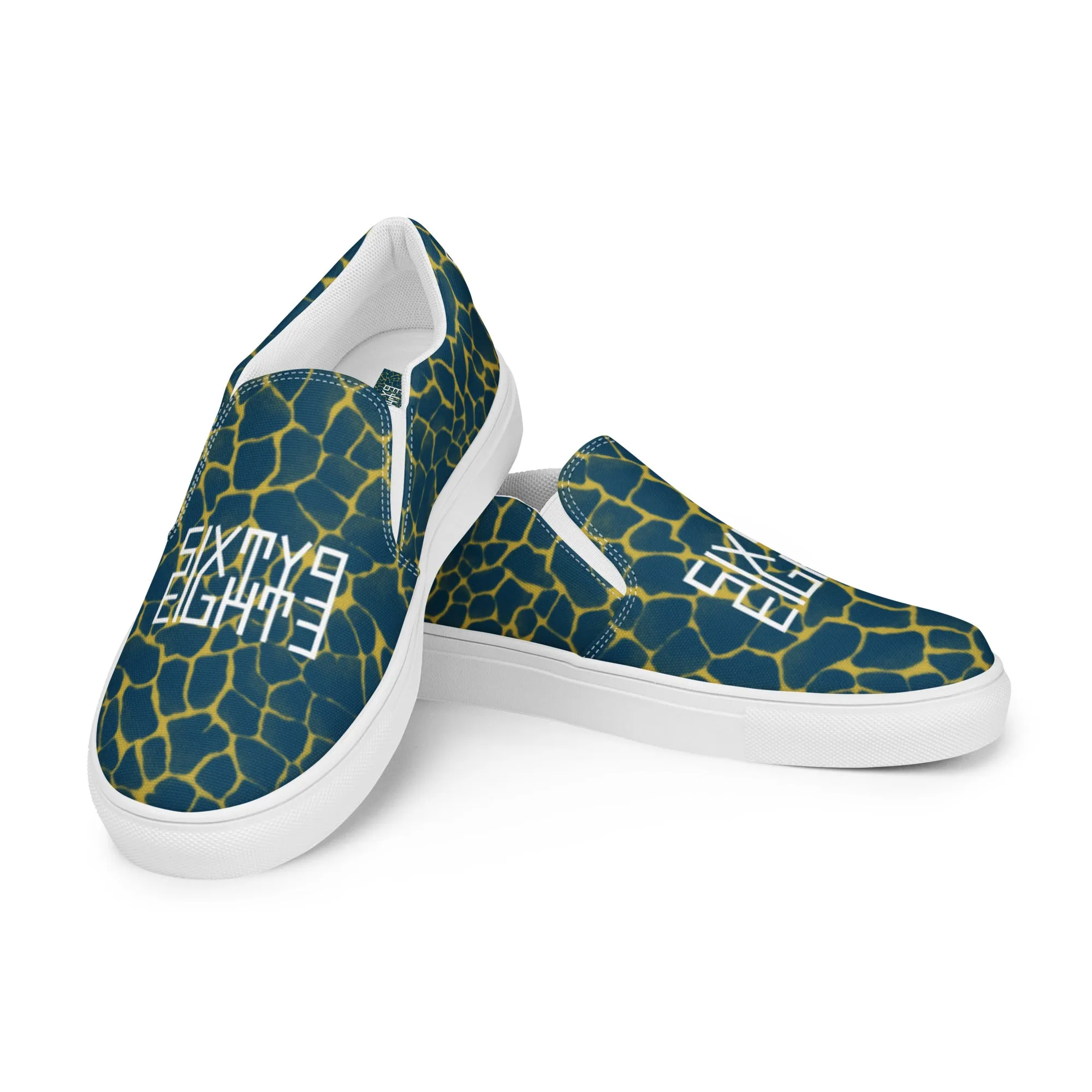 Sixty Eight 93 Logo White Boa Royal Blue & Gold Men’s Slip On Shoes