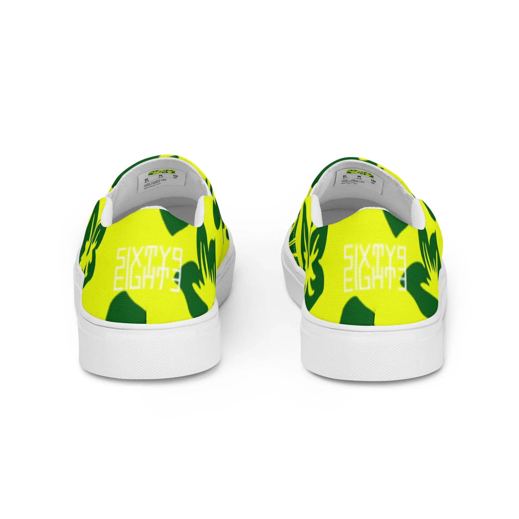 Sixty Eight 93 Logo White Hibiscus Forest Green & Yellow Women's Slip On Shoes