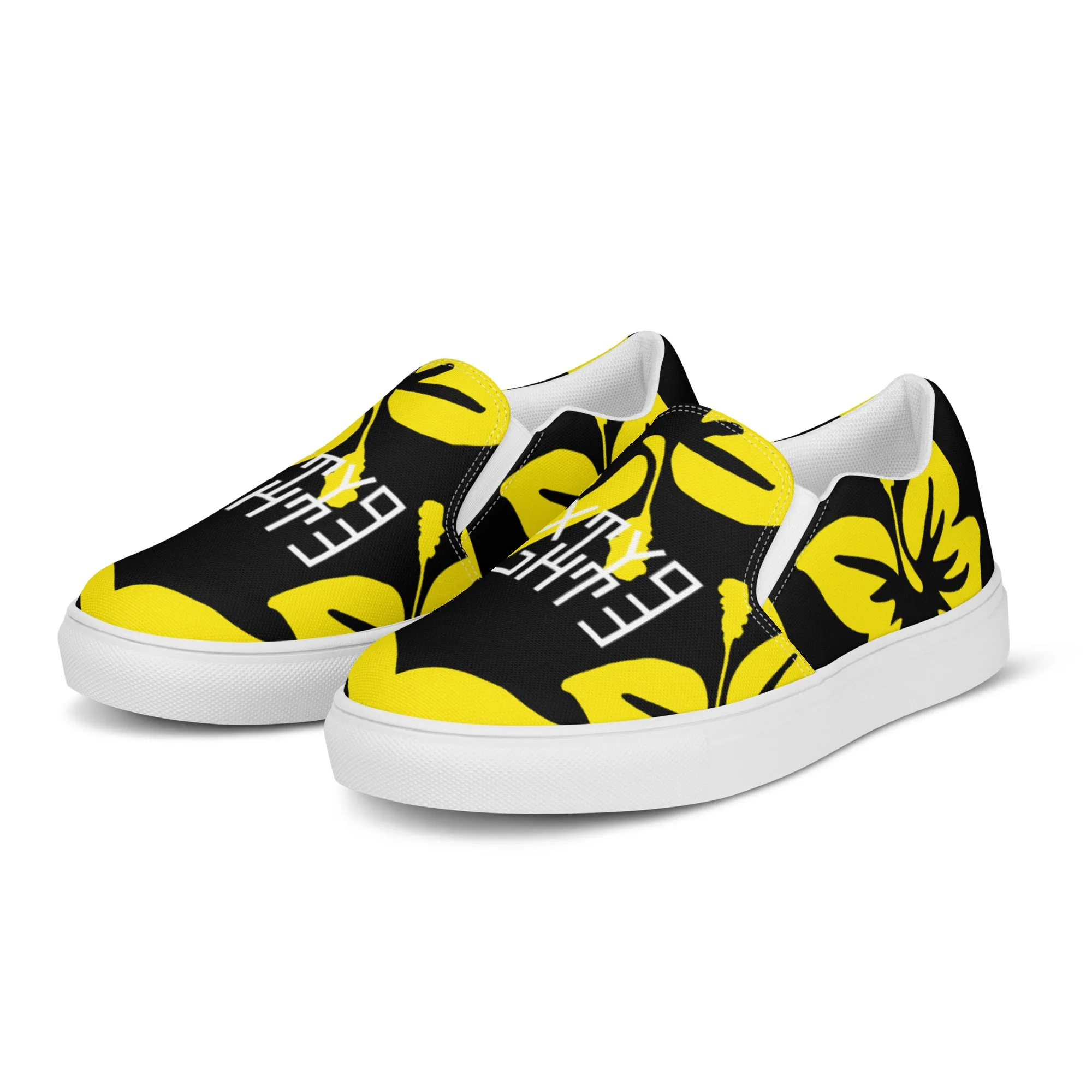 Sixty Eight 93 Logo White Hibiscus Gold & Black Women's Slip On Shoes