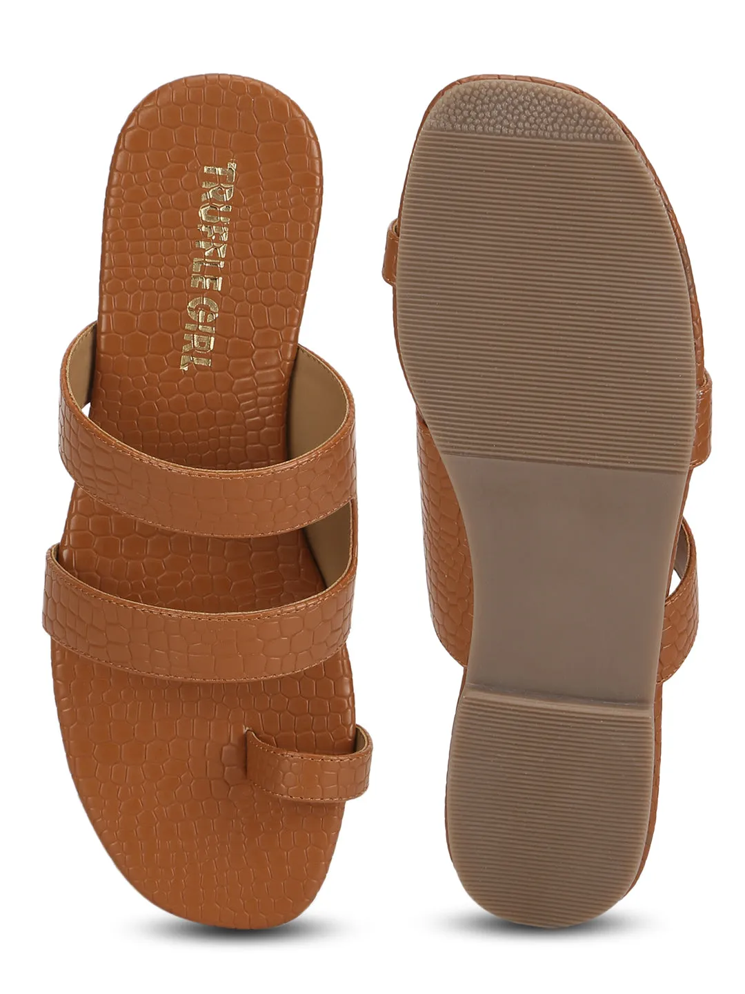 Tan Croc PU Flat Slip On Sandals (TC-RLST16-TAN)