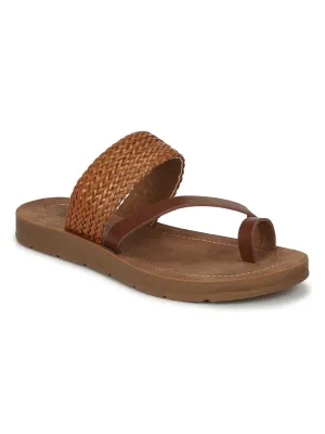 Tan PU Flat Slip Ons