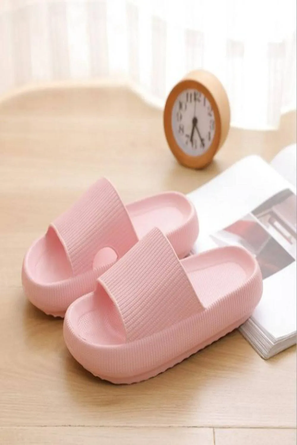 Thick Platform Comfy Rubber Pink Kappa Slides