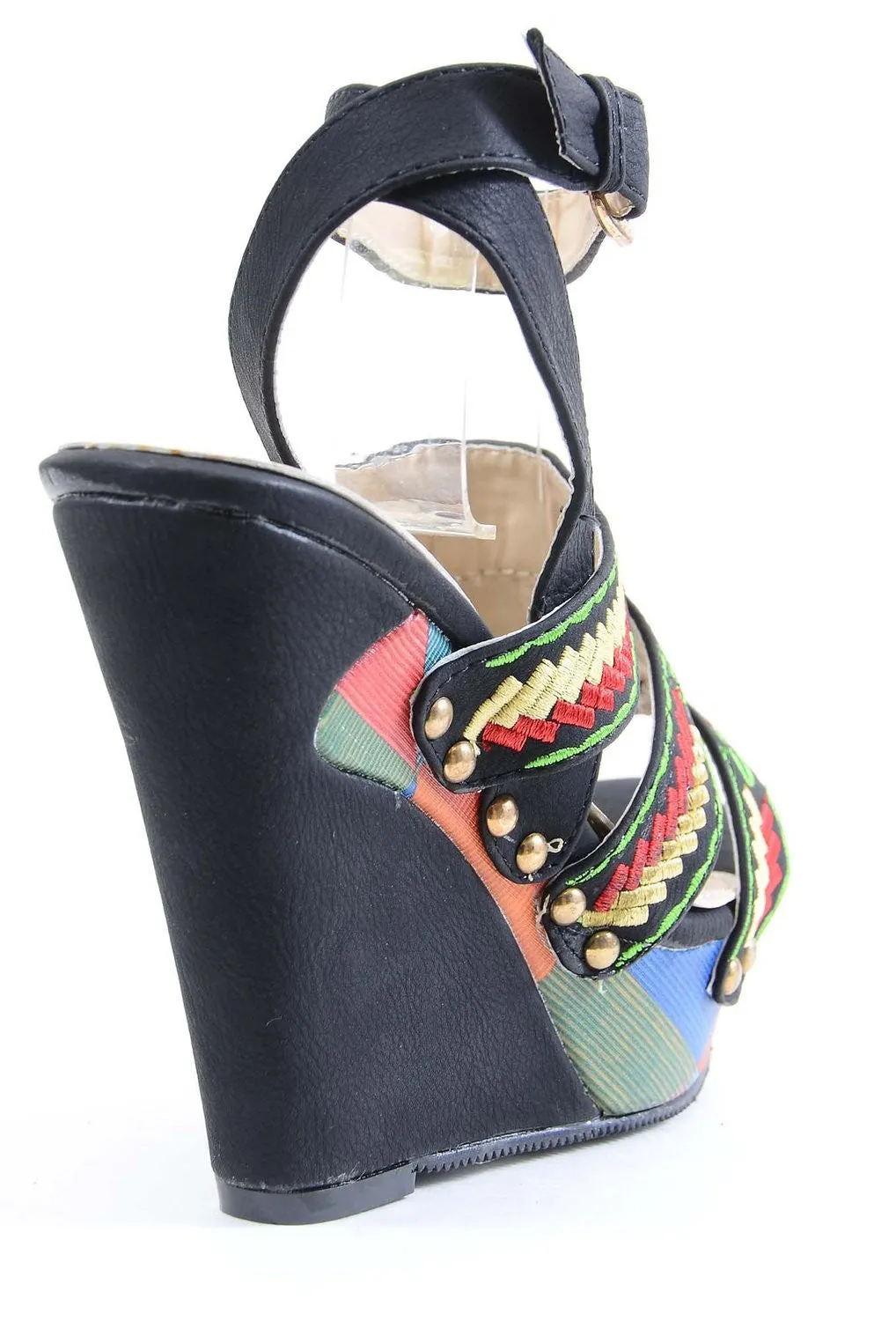 Tribal Colorblock Woven Platform Vegan Wedge Sandals Women's