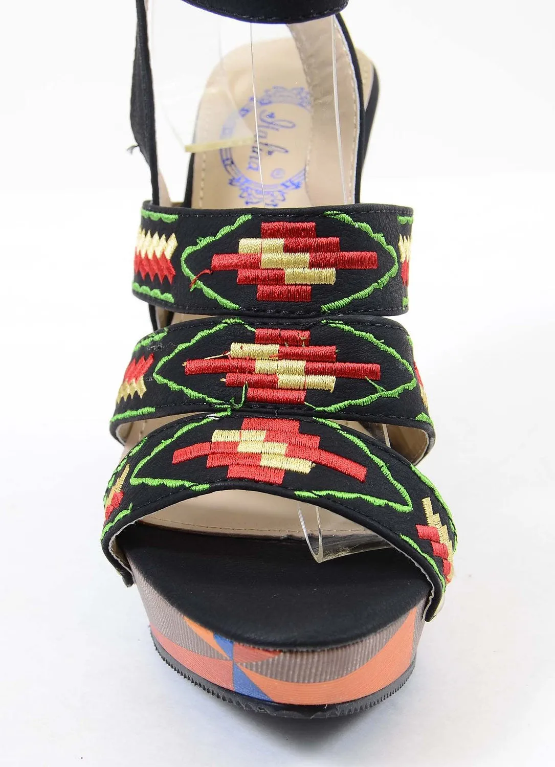 Tribal Colorblock Woven Platform Vegan Wedge Sandals Women's